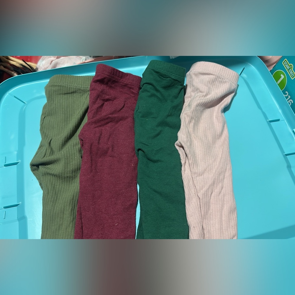 Kids Ribbed Leggings Set - Green, Burgundy, Beige